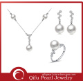 Modern Silver Women Pearl Rings Necklace Earrings Jewelry Set